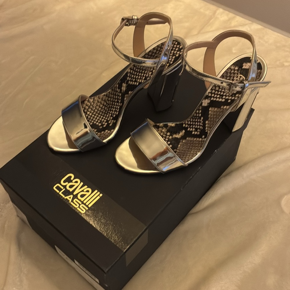 Cavalli Class Plated Block Heels Silver
